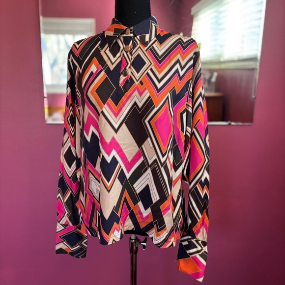 Vilagallo Exclusive Geometric Print Shirt SZ 42 EU Fits LG US Colorful Retro - Picture 2 of 6